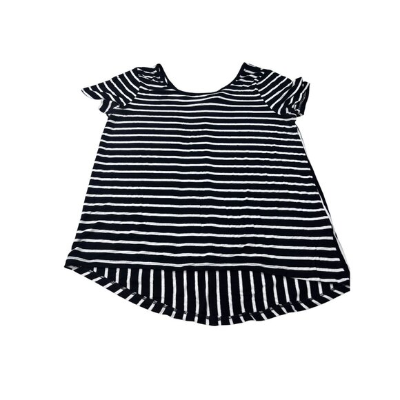 Cable & Gauge Black & White Striped Short Sleeve Top With Button Back Detail - Picture 5 of 9